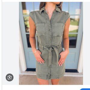 Paige Jaxsyn Dress,‎ Denim Button Down Belted Green Mini, Size 4